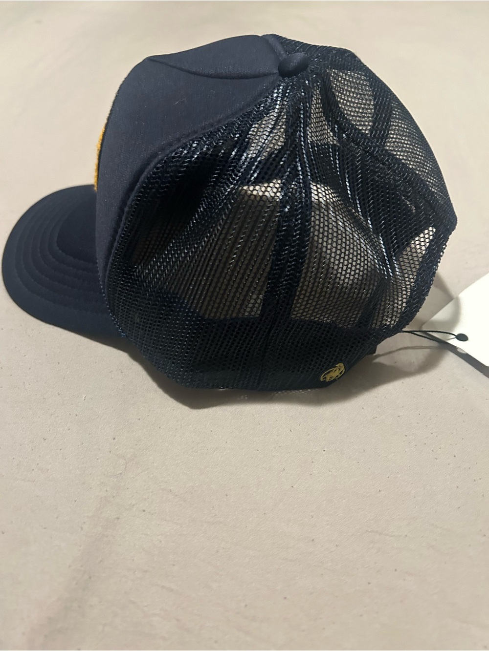 Navy Trucker Hat with Yellow Tennis Patch - Picture 3 of 9